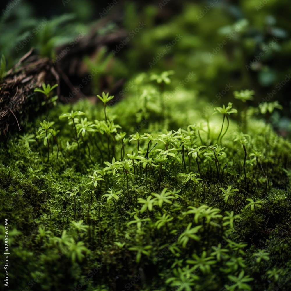 Close-Up of Vibrant Moss Covered Foreground in Nature Setting Close-Up of Vibrant Moss Covered Foreground in Nature Setting