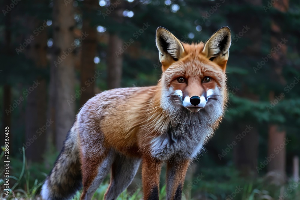 Focused Gaze in Forest, Elegant, Orange and Gray Fur, Bokeh Background, Wildlife, Close-Up Focused Gaze in Forest, Elegant, Orange and Gray Fur, Bokeh Background, Wildlife, Close-Up