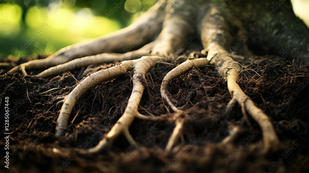 Macro Shot of Intertwining Tree Roots in Fertile Soil Macro Shot of Intertwining Tree Roots in Fertile Soil