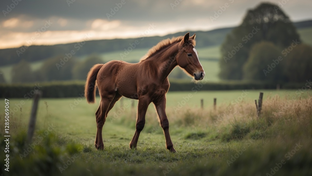 Fototapeta premium young horse in a rural setting