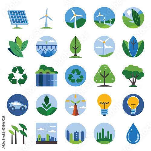 2d vector environment Collection Solar Panel icon Symbolizing clean and renewable solar energy.
