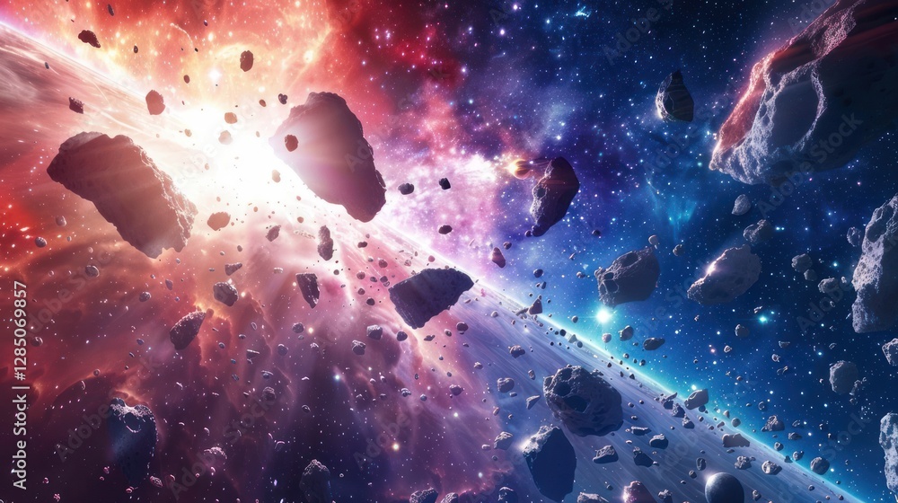 Fototapeta premium Stunning Asteroid Field Space Scene with Nebula