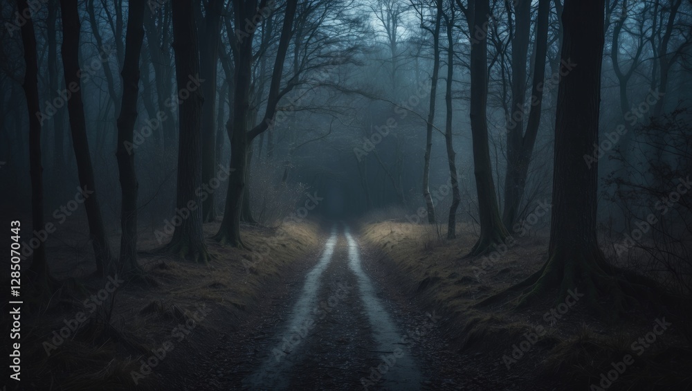 Obraz premium shadowy woodland trail leading to a fantastical realm