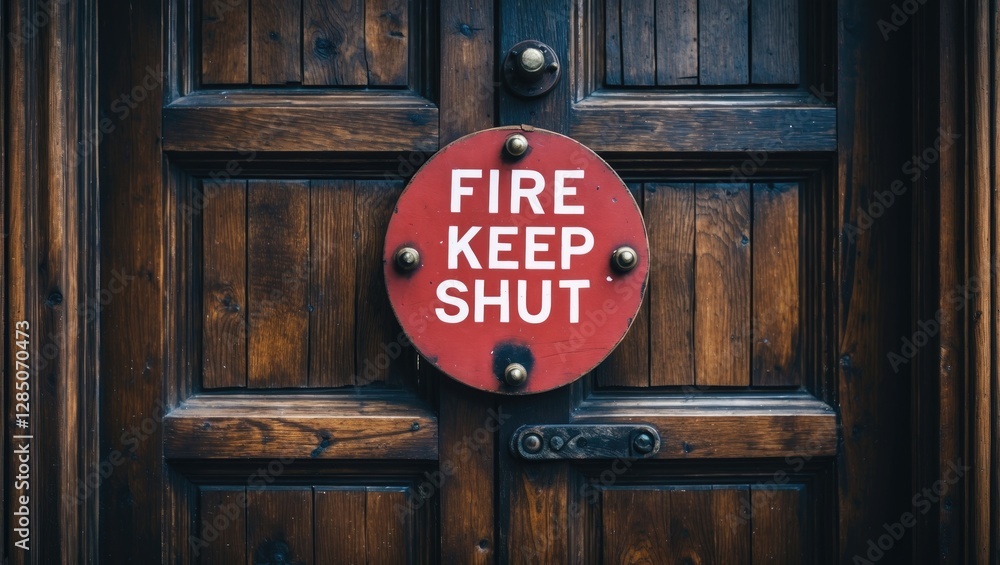 Fototapeta premium Sign Indicating Fire Door Should Remain Closed on a Wooden Door