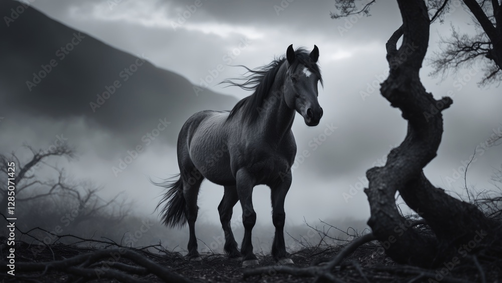 Fototapeta premium Monochrome image of a wild horse