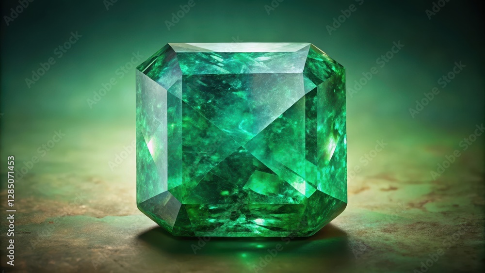 Large emerald gemstone with intricate inclusions and vibrant green hue, set against a neutral background, stone, vibrant Large emerald gemstone with intricate inclusions and vibrant green hue, set against a neutral background, stone, vibrant
