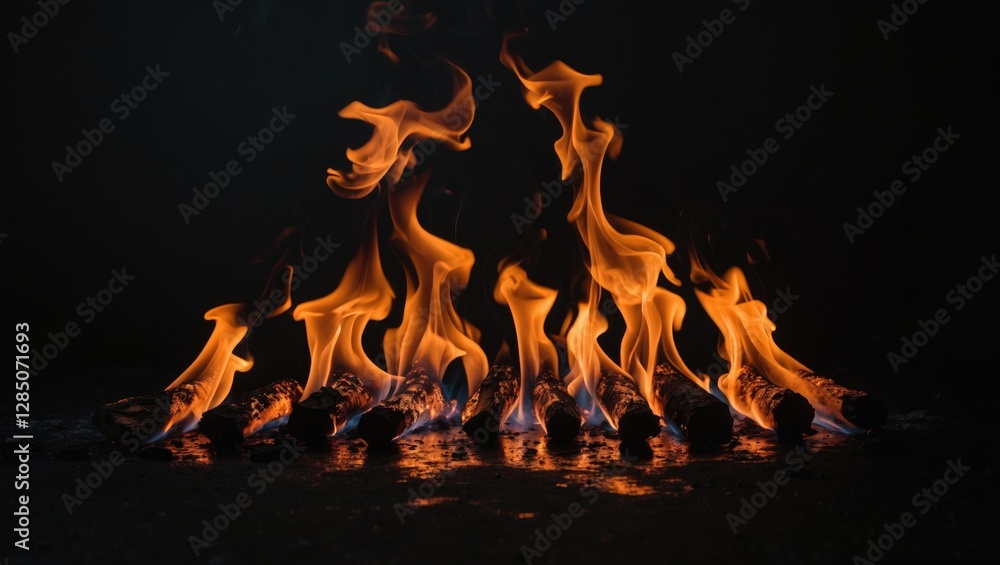 Fototapeta premium Isolated flames on a dark background. Abstract visual effects.