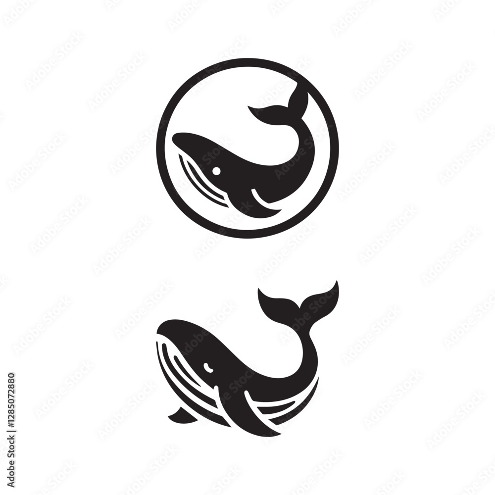Minimalist whale logo icon vector. Fish logo concept. Minimalist whale logo icon vector. Fish logo concept.