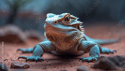 The central bearded dragon (Pogona vitticeps), a type of agamid lizard native to Australia's arid and semi-arid regions. A depiction of reptiles and their natural habitat. photo