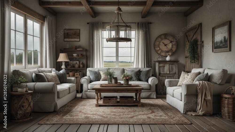 Fototapeta premium living room design of a farmhouse depicted in a mockup