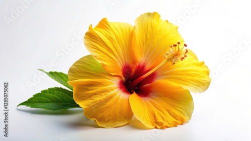 Wallpaper Mural A bright yellow hibiscus flower with large petals and a prominent center sits on a plain white background , solitary Torontodigital.ca
