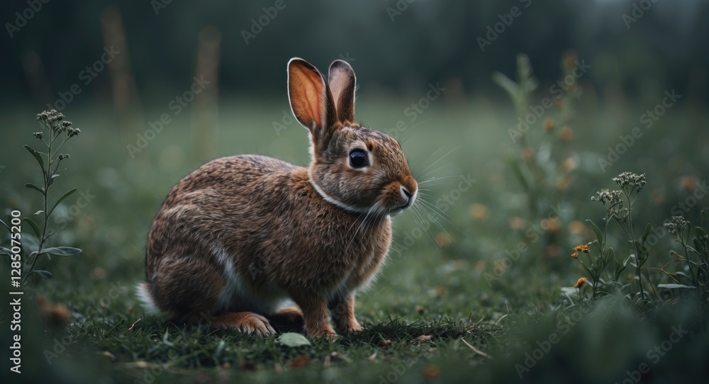 Fototapeta premium Hazel-hued rabbit on grassy ground