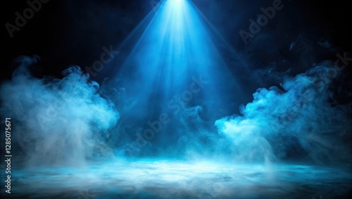 Wallpaper Mural Mysterious fog rolls in with a soft blue glow on a black background illuminated by spotlight beams, haze Torontodigital.ca