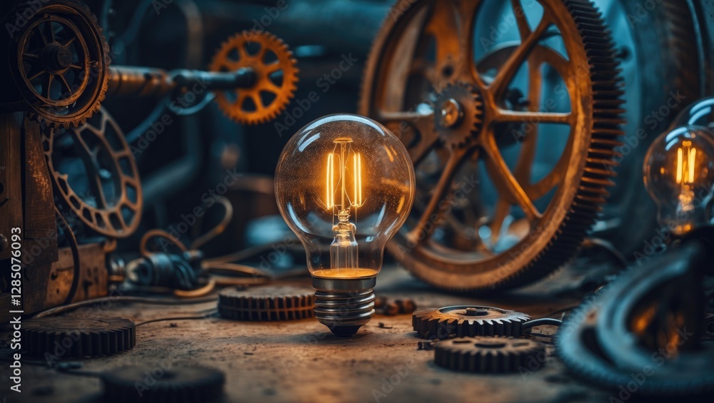 Obraz premium Light bulb surrounded by cogwheels