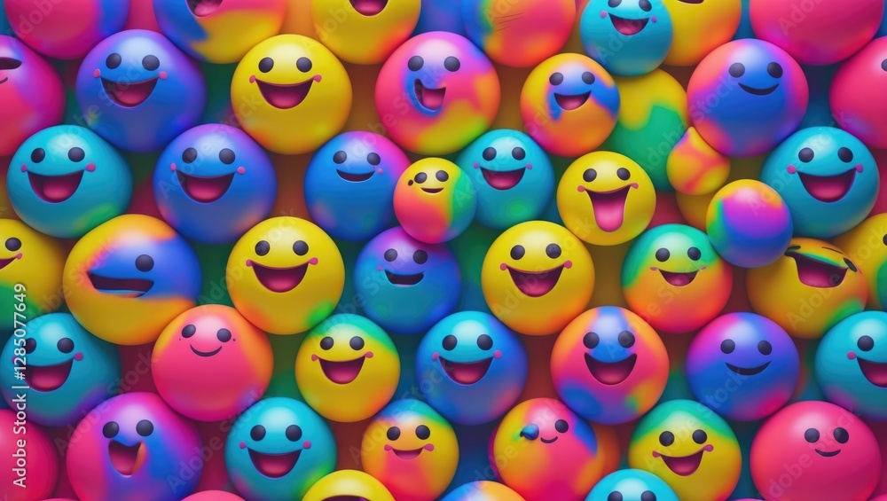 Cheerful expressions of joy, vibrant colors, psychedelic 1960s and 1970s wallpaper design inspiration. Playful smiley faces pattern art. Cheerful expressions of joy, vibrant colors, psychedelic 1960s and 1970s wallpaper design inspiration. Playful smiley faces pattern art.