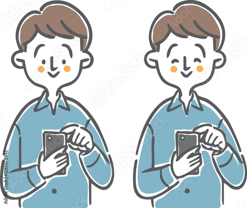 スマホを操作する男性　上半身　ベクター