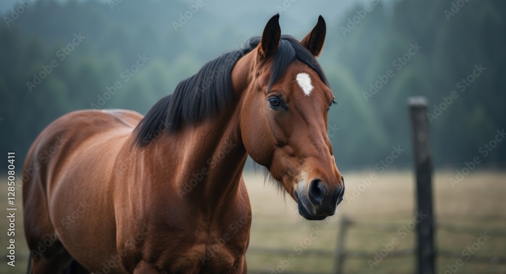 Naklejka premium Image of a majestic Quarter Horse stallion in profile.
