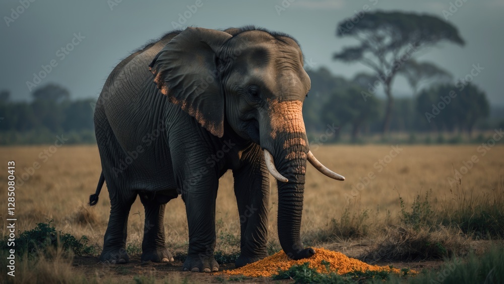 Fototapeta premium An Elephant Eating in a Field