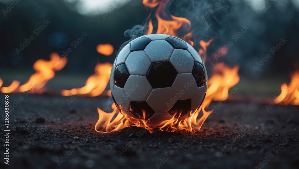 Fototapeta premium Burning soccer ball racing through flames