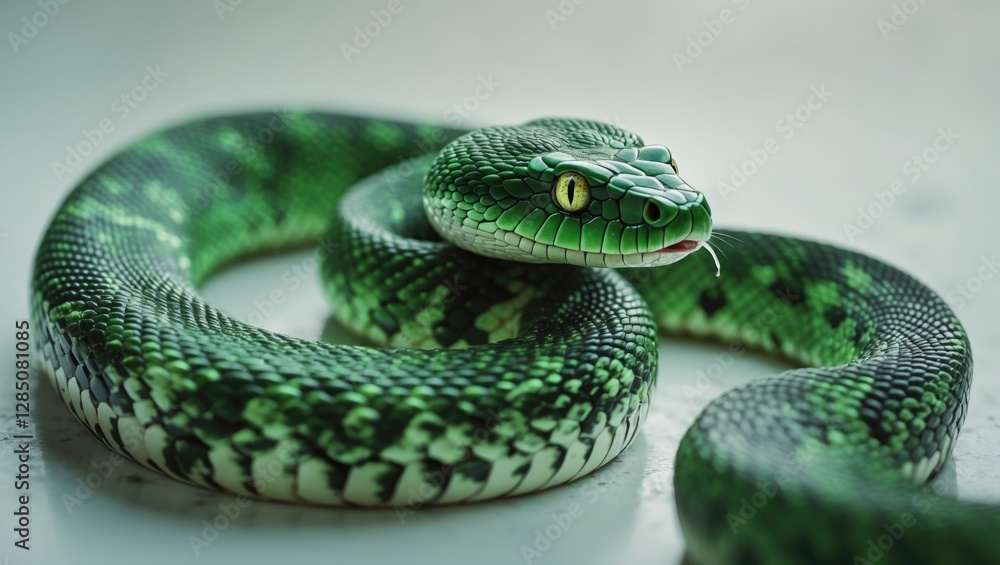 Fototapeta premium green snake slithering across a white surface