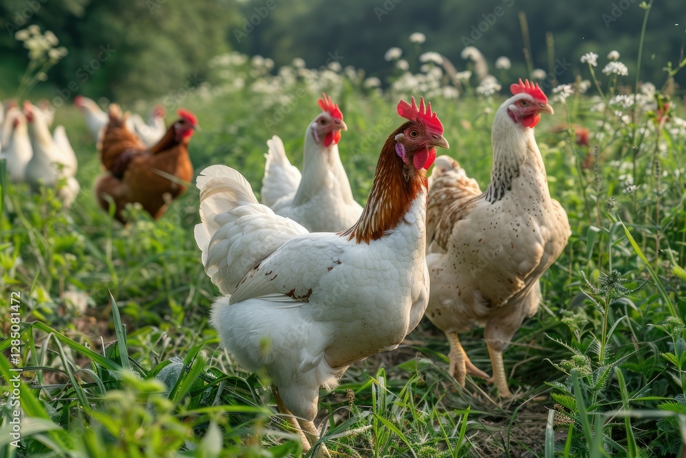 Pixel Perfect Image of White and Brown Chickens in the Fields During the Daytime Pixel Perfect Image of White and Brown Chickens in the Fields During the Daytime