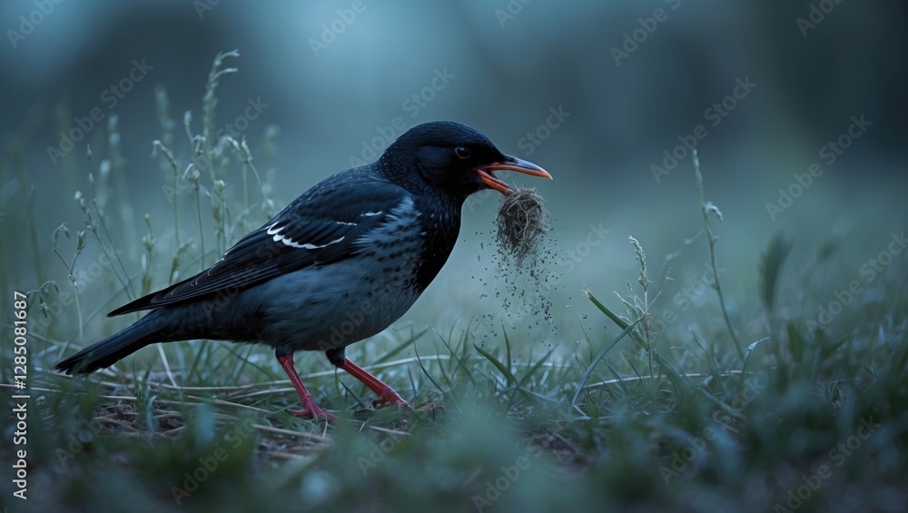 Fototapeta premium European Starling (Sturnus vulgaris) foraging on the ground