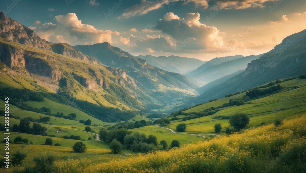 Naklejka premium Stunning summer scenery in the Ripeira Valley, Pyrenees Mountains