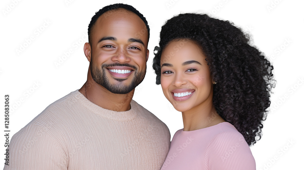 Fototapeta premium Smiling couple portrait with transparent background showcasing joy and connection