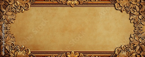 Ornate golden frame with floral details surrounding a beige background