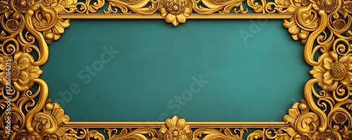Ornate golden frame with floral designs surrounding turquoise center
