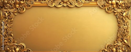 Elaborate golden floral frame borders a solid gold background