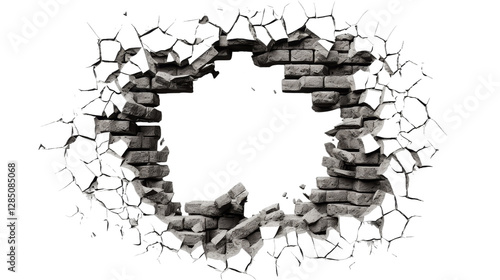 Hole in black brick wall