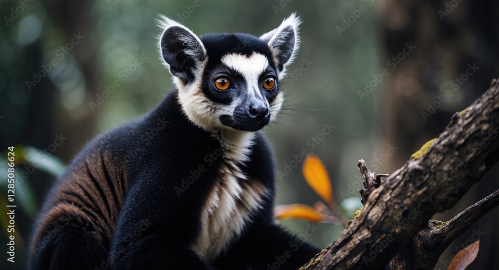 Obraz premium Male black lemur, Eulemur macaco, native to Madagascar