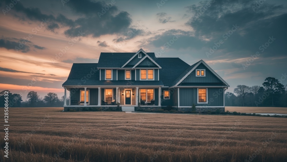 Residence in a field accompanied by architectural plans Residence in a field accompanied by architectural plans