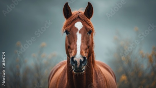 Cheerful chestnut horse with a smiling expression photo