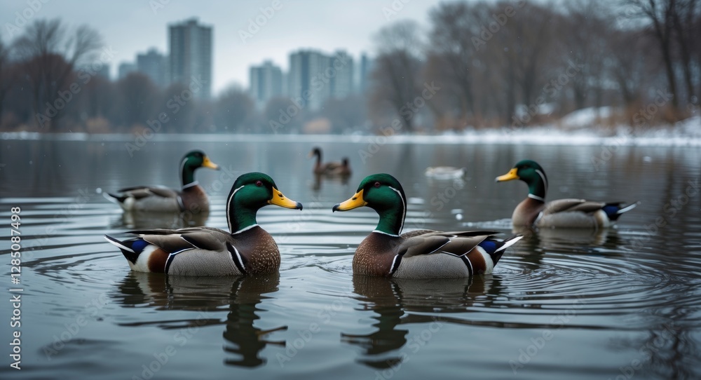 city winter lake with wild ducks 21