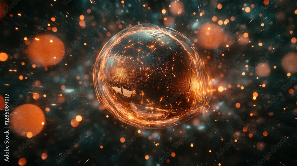 Glowing Earth sphere, cosmic dust, energy, abstract background, futuristic concept Glowing Earth sphere, cosmic dust, energy, abstract background, futuristic concept