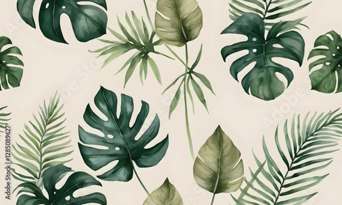 Green tropical foliage delicately arranged for a fresh and organic feel