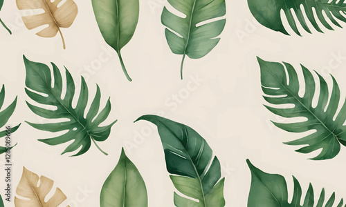 Green tropical foliage delicately arranged for a fresh and organic feel