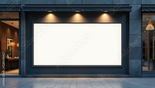 Obraz na płótnie Empty Lightbox sign template in an urban setting, situated on the building facade, available space for showcasing your advertising or branding initiative. w salonie