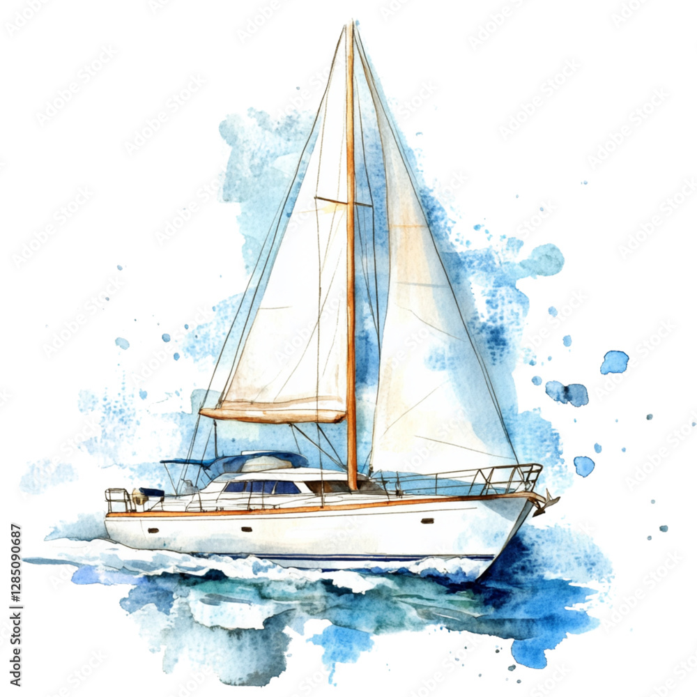 Fototapeta premium Watercolor sailboat on white background