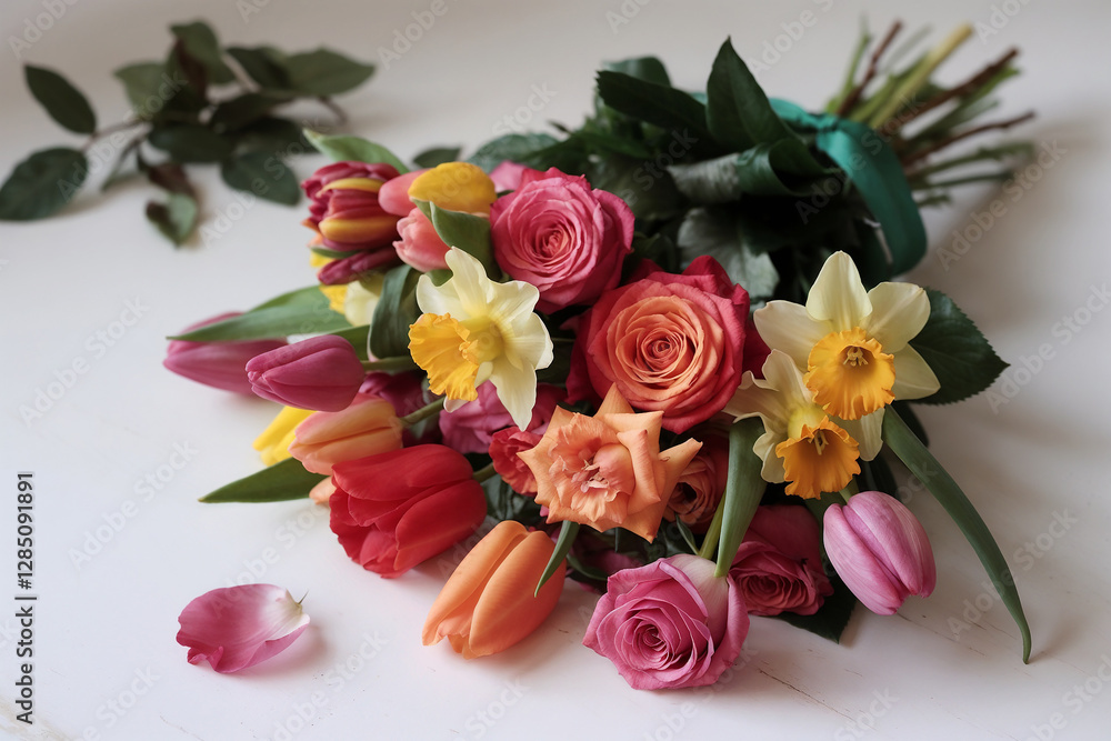 Fototapeta premium Bright and colorful Mother's Day flowers on white