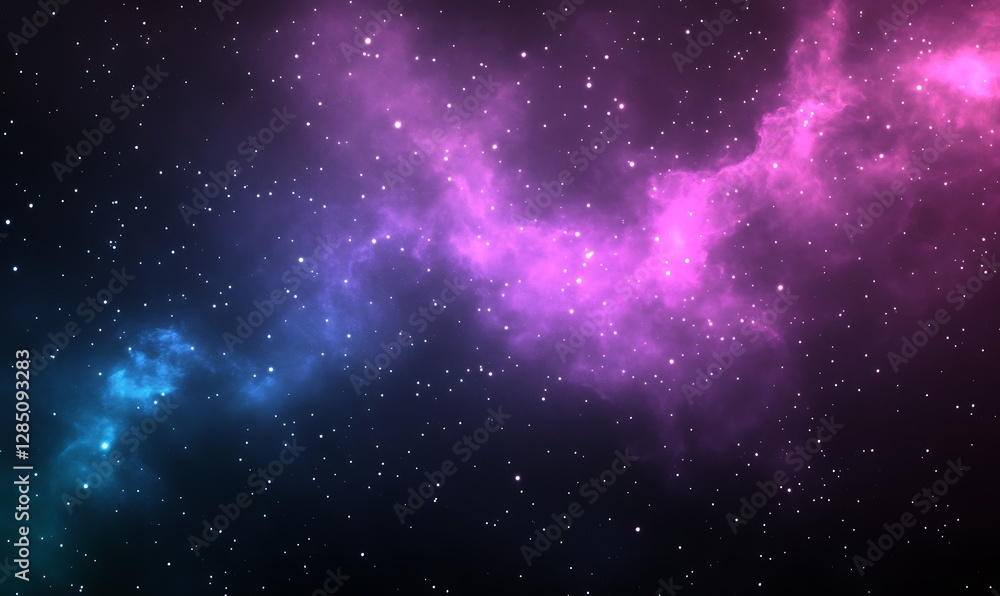 Obraz premium Vibrant cosmic nebula with swirling colors and stars in a dark space background.