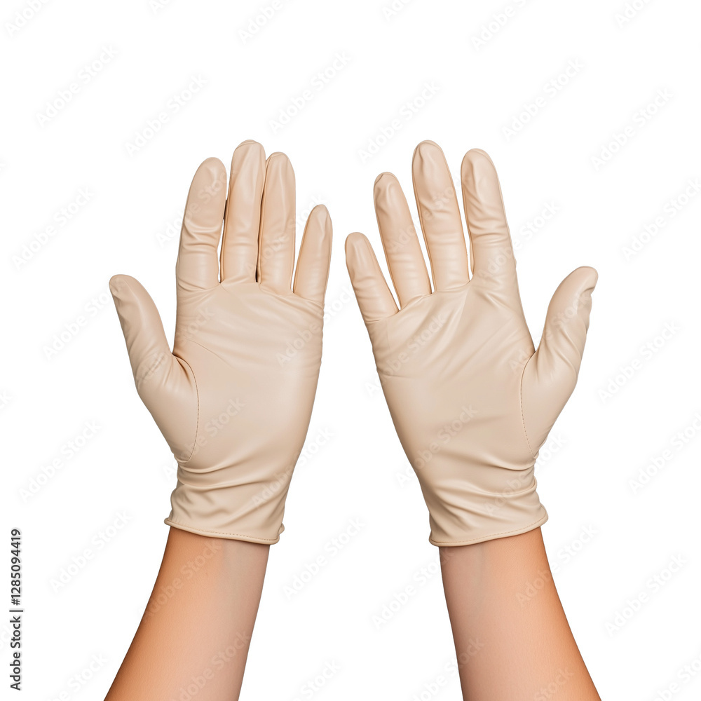 Latex gloves displayed on hands with a transparent background for versatile medical use Latex gloves displayed on hands with a transparent background for versatile medical use