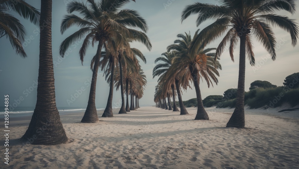 Palm trees lining an unoccupied Mediterranean shore Palm trees lining an unoccupied Mediterranean shore