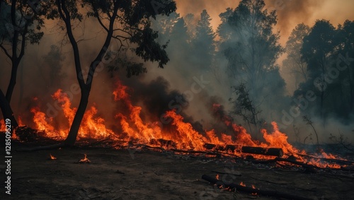 Wildfire predominantly occurs as a surface blaze, advancing along the ground. photo