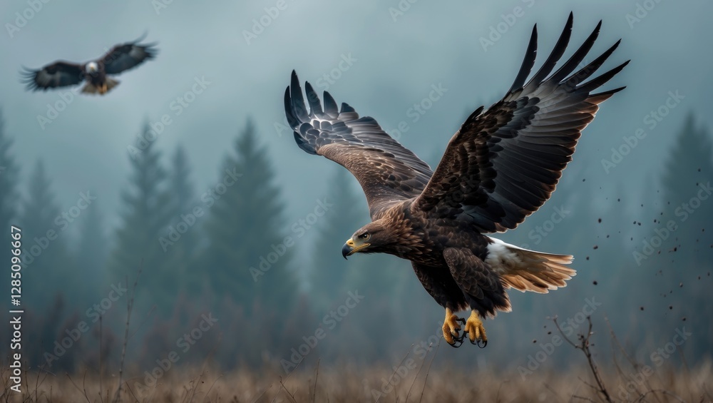 Obraz premium single eagle soaring and pursuing prey