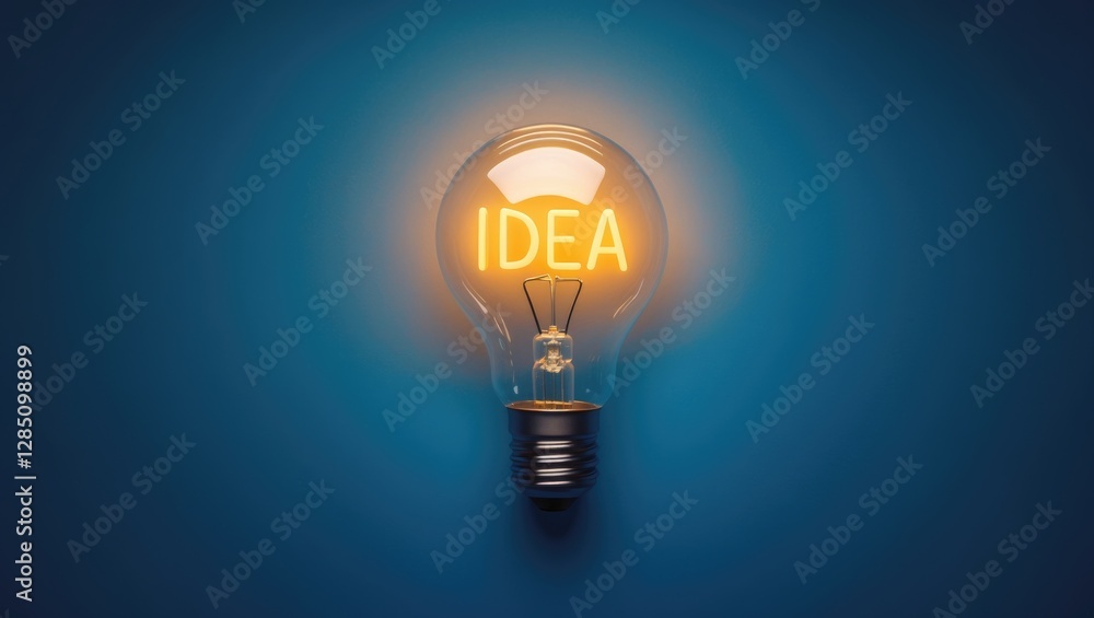 Concept of Inspiration: A vibrant light bulb illuminating the notion of ideas against a blue backdrop, emphasizing creative thinking and originality. Minimalist flat lay design. Concept of Inspiration: A vibrant light bulb illuminating the notion of ideas against a blue backdrop, emphasizing creative thinking and originality. Minimalist flat lay design.