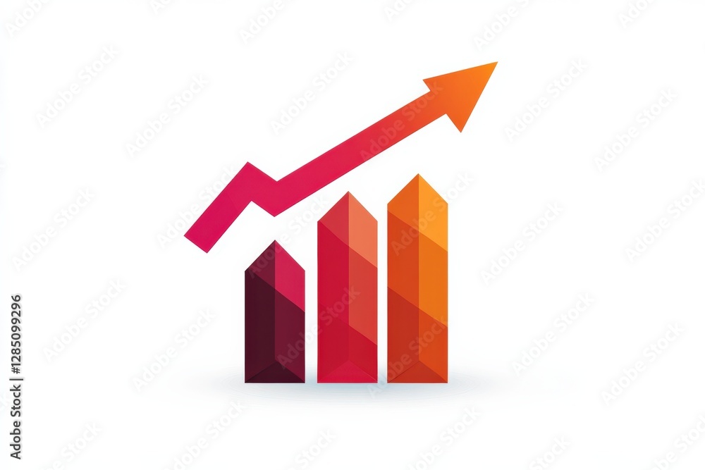 Growth Chart Icon with Rising Arrow and Colorful Bar Graph Elements Growth Chart Icon with Rising Arrow and Colorful Bar Graph Elements
