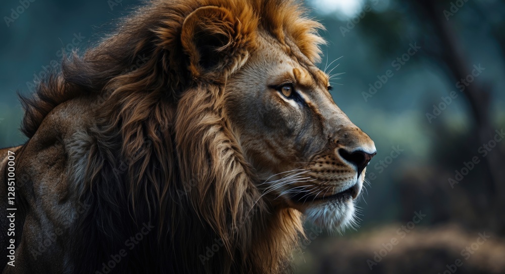 Fototapeta premium Close-up profile of a male lion's face